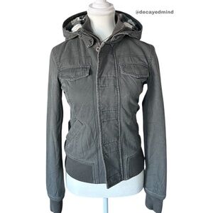 Y2K “TNA” Grey Cargo Bomber Style Zip-up Long Sleeve Jacket with Hood